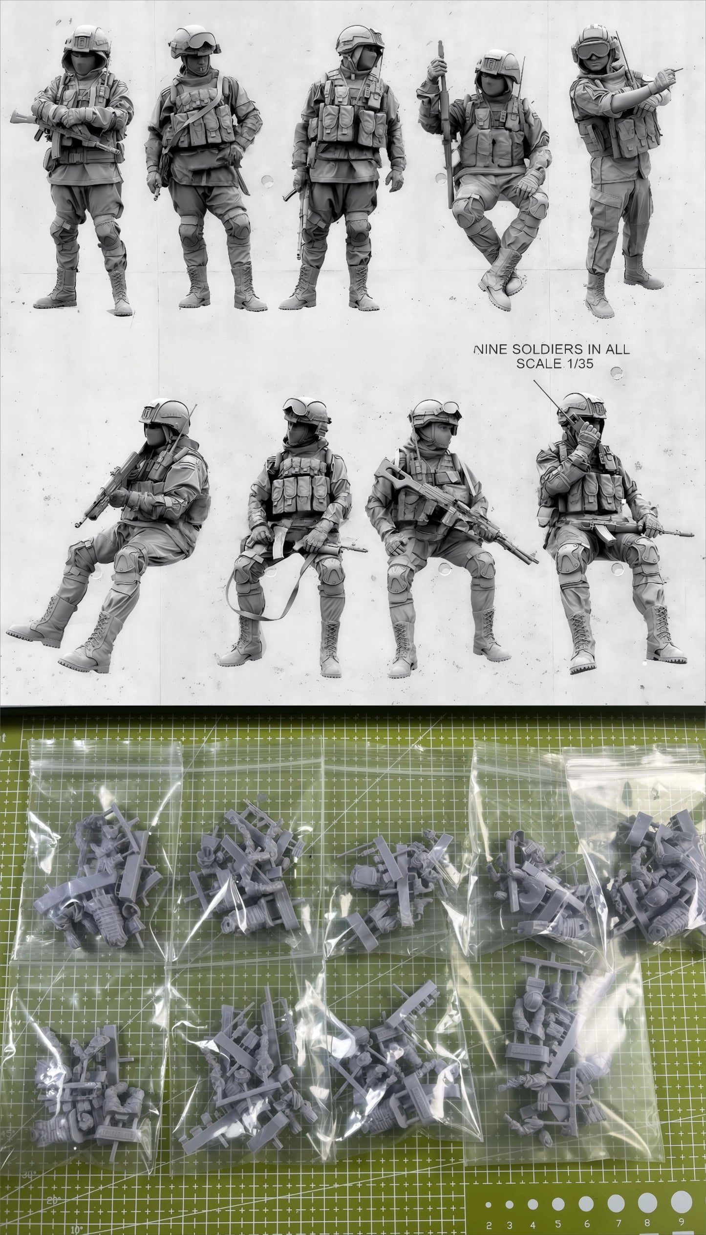 High Quality 1/35 Resin Model Kit, Gk, Special Forces Tank Seating Status 9-Person Resin Grey Assembled Model, Unpainted