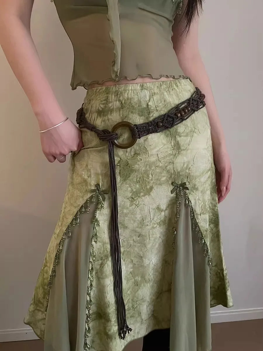 Retro Folk Style Woven Waist Rope Women Wooden Ring Design Feeling Bohemian Skirt Dress Belt Accessories