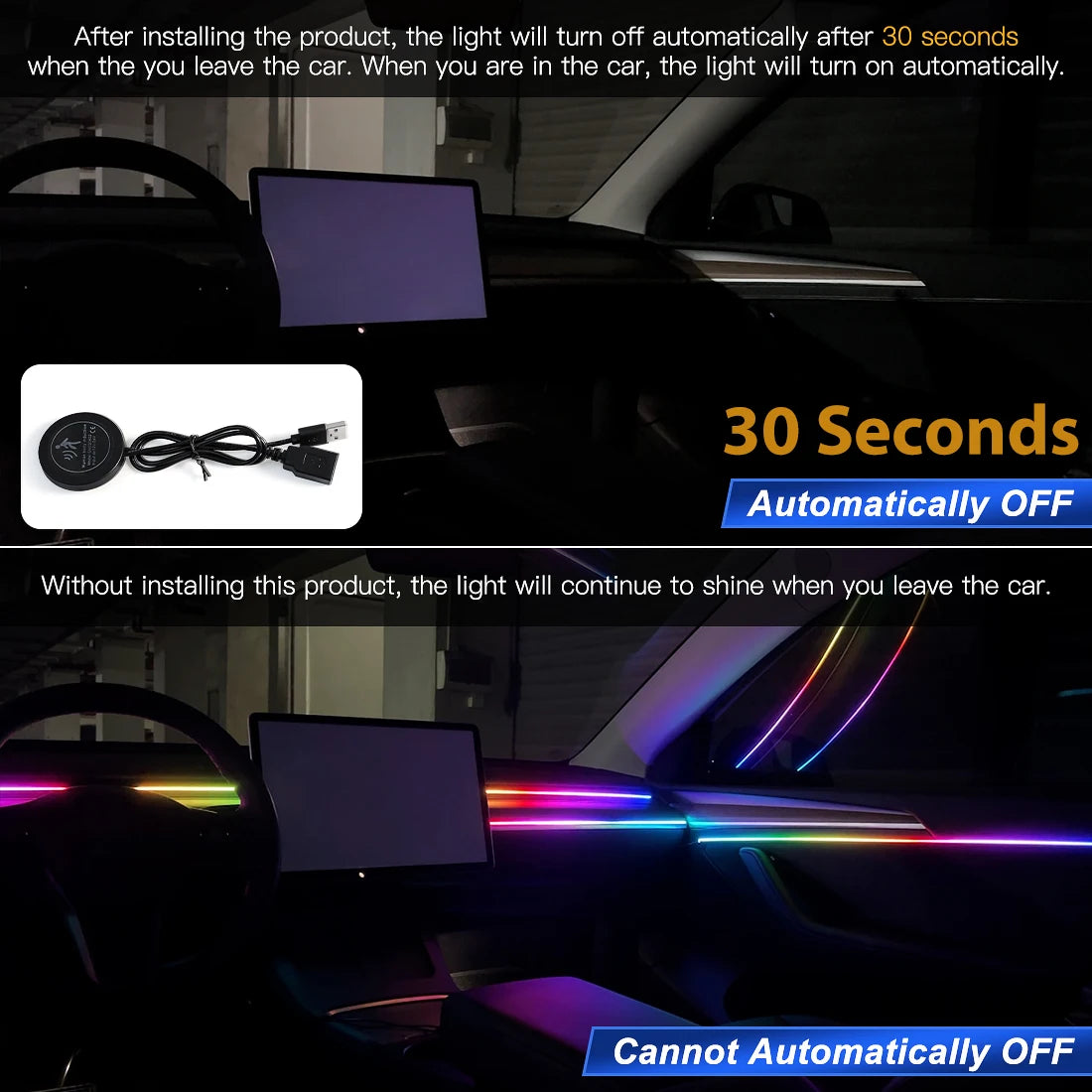 Vgetting Car Ambient Lights 30 Seconds Module Glove Box USB Expansion Dock Symphony APP Control Remote For Tesla Model 3 Y S X