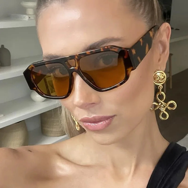 JNPCXI Fashion Double Bridges Polygon Square Women Sunglasses Green Green Shades UV400 Men Sun Glasses