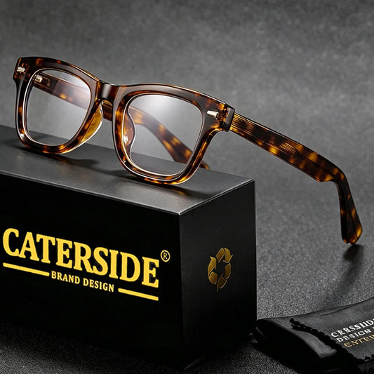 CATERSIDE Fashion Men's Anti Blue Light Glasses Premium Tr-90 Square Eyeglass Frame Women's Computer Reading Protective Glasses