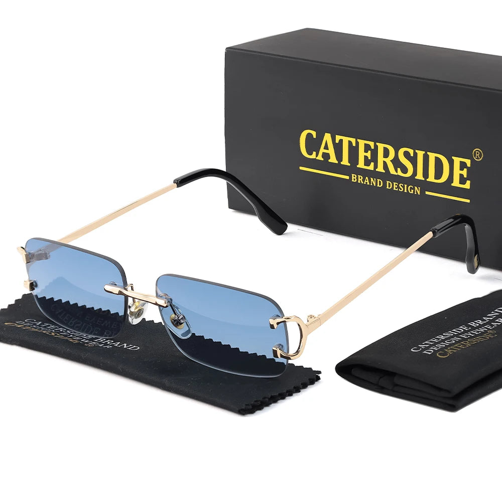 CATERSIDE Men's Rimless Small Frame Sunglasses Brand Design Metal Fashion Sun Glasses Women's Decoration Outdoor Eyewear UV400