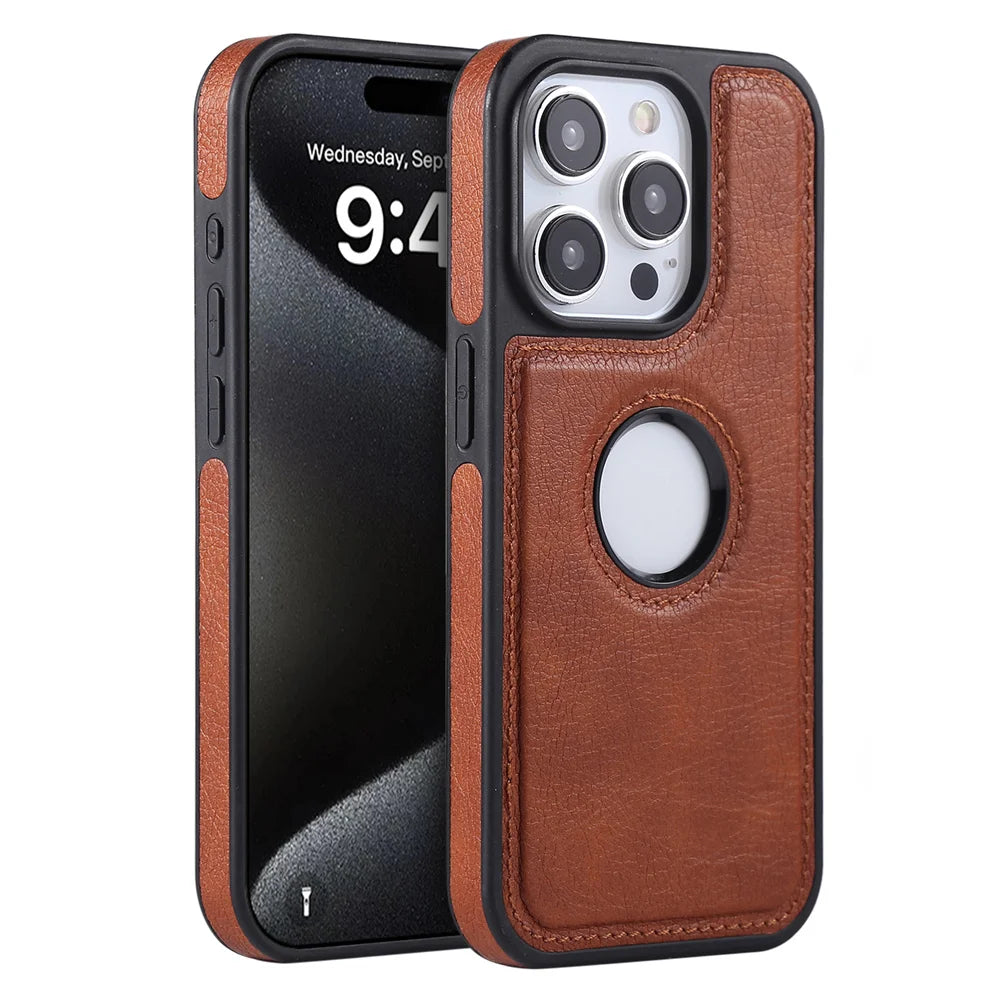 Luxury Business PU Leather Cowhide Case For iPhone 17 17Air 11 12 13 14 15 16 Pro Max Plus Logo Hole Shockproof Protective Cover