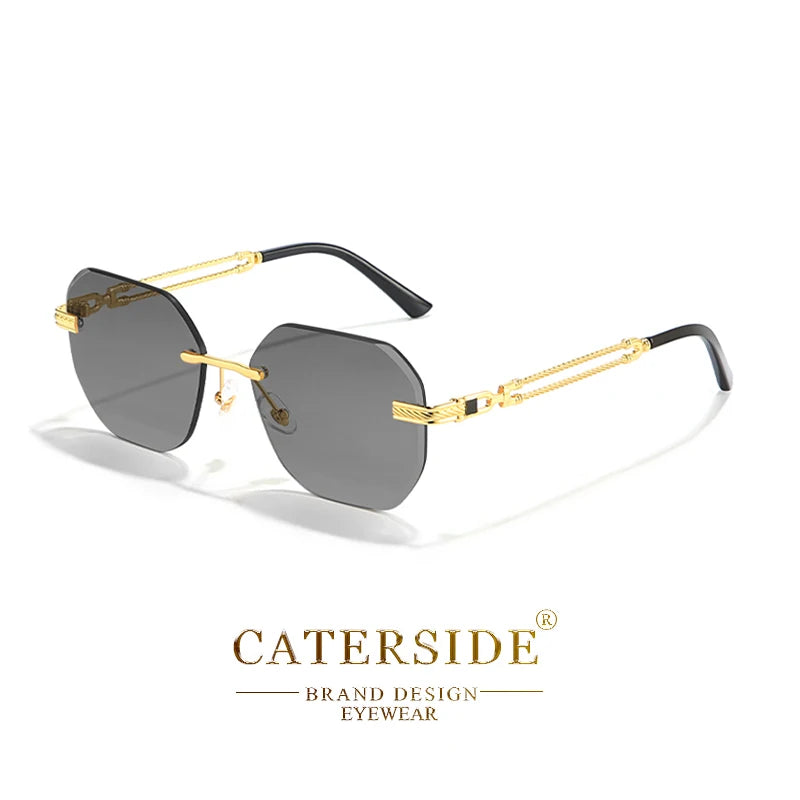 CATERSIDE Pilot Rimless Sunglasses Men Polygonal Metal Frame Women Sun Glasses Beach Shopping Gift Party Eyewear Summer Style