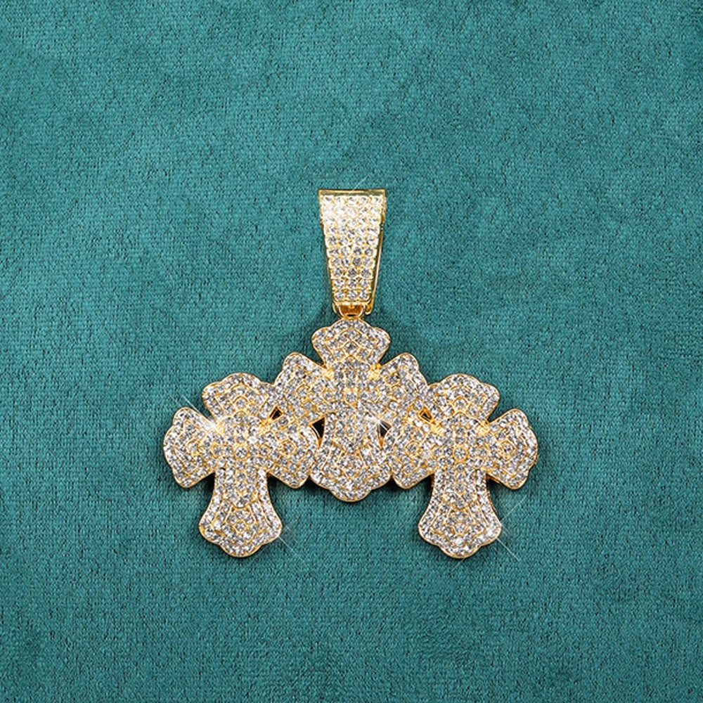 New Hip Hop Stacked Cross Pendant Tennis Chain Necklace,with Cuban Chain Crosses Necklaces Fashion Jewelry,For Men And Women
