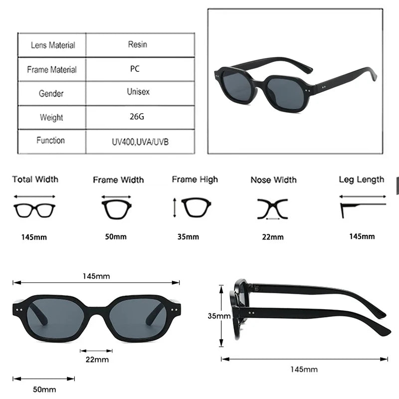JNPCXI Vintage Rivets Square Sunglasses Women Fashion Clear Tea Tea Gradient Shades UV400 Men Trending Punk Sun Glasses