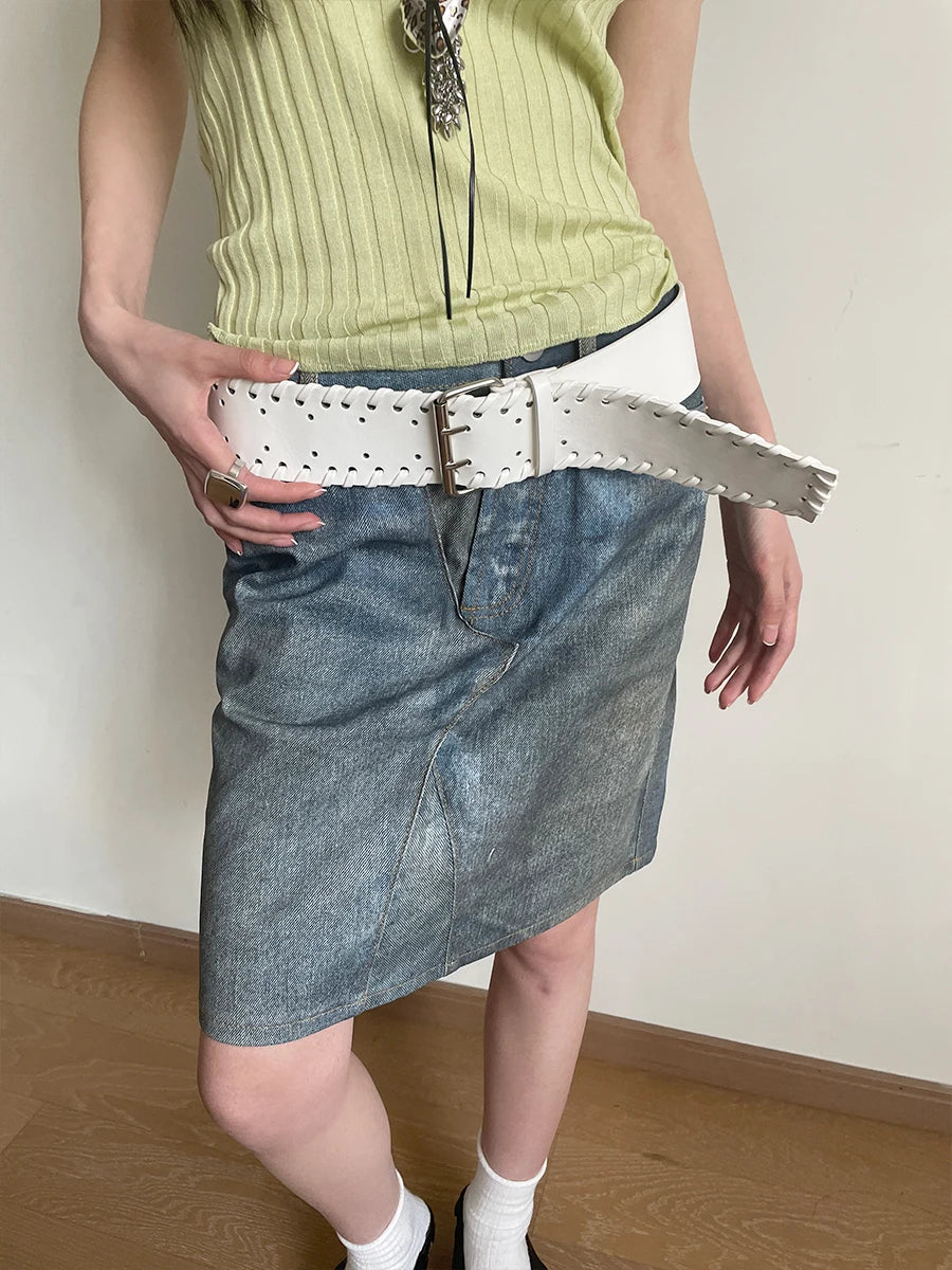 2025 Spring/Summer New Wide-Edged Woven Handmade Punk Denim Skirt With A Stylish Belt For A Versatile