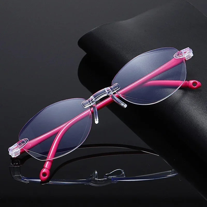 5pcs Reading Glasses Blue Light Blocking Presbyopia Comfortable Simple Fashion Rimless Cut Edge Presbyopia Glasses