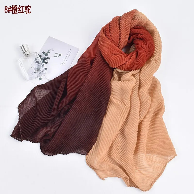 Autumn and Winter New High Quality Balinese Yarn Twill Wrinkled Long Scarf Breathable Pleated Wrapped Shawl