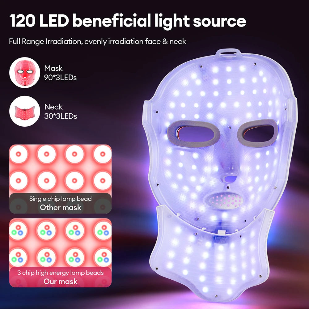 Wireless 7 Colors Photon Face Neck Beauty LED Mask Facial SPA Mask Red Light Skin Repair Skin Care Anti-Ance Tighten Anti-Aging