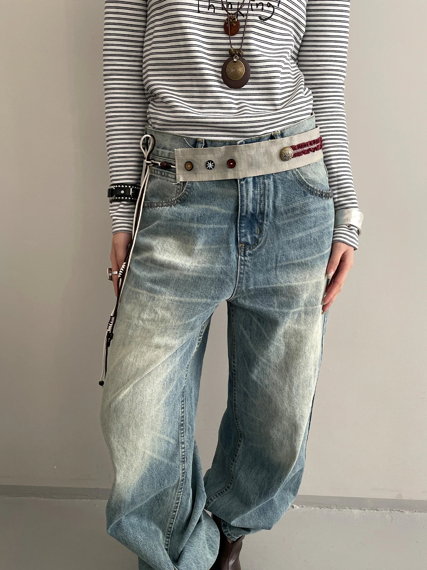 New Niche Star Button Color Splicing Waistband Belt With A Bow Tie Belt Unique Fashion