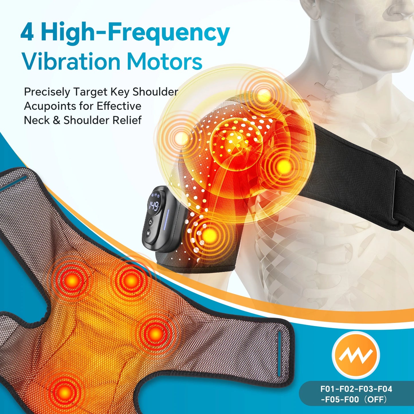 Shoulder Massager with Remote Control ,Cordless Heating, 4 Motors Vibration Massage,Timer Hot Compress Shoulder Pad Muscle Relax