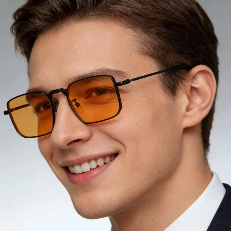 JNPCXI New Square Metal Sunglasses Women Fashion Clear Black Orange Ocean Lens Shades UV400 Men Punk Sun Glasses
