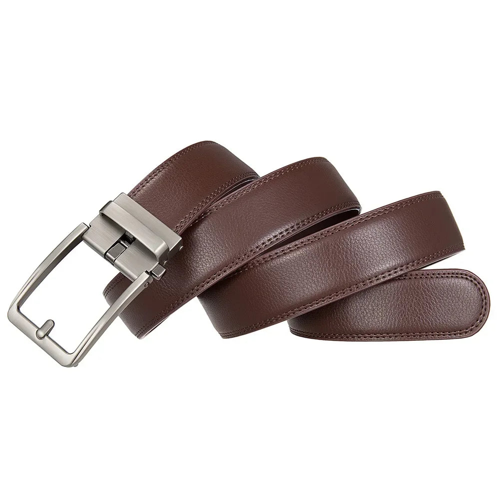 Brown Classic Genuine Leather Men's Belt Luxury Auto Buckle Fashion Waist Strap