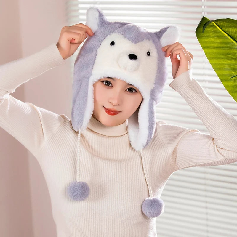 Cute Capybara Penguin Plush  Hat For Cycling Warm  Family And Friends Cartoon Husky Hat Christmas Gifts for the Winter Holidays