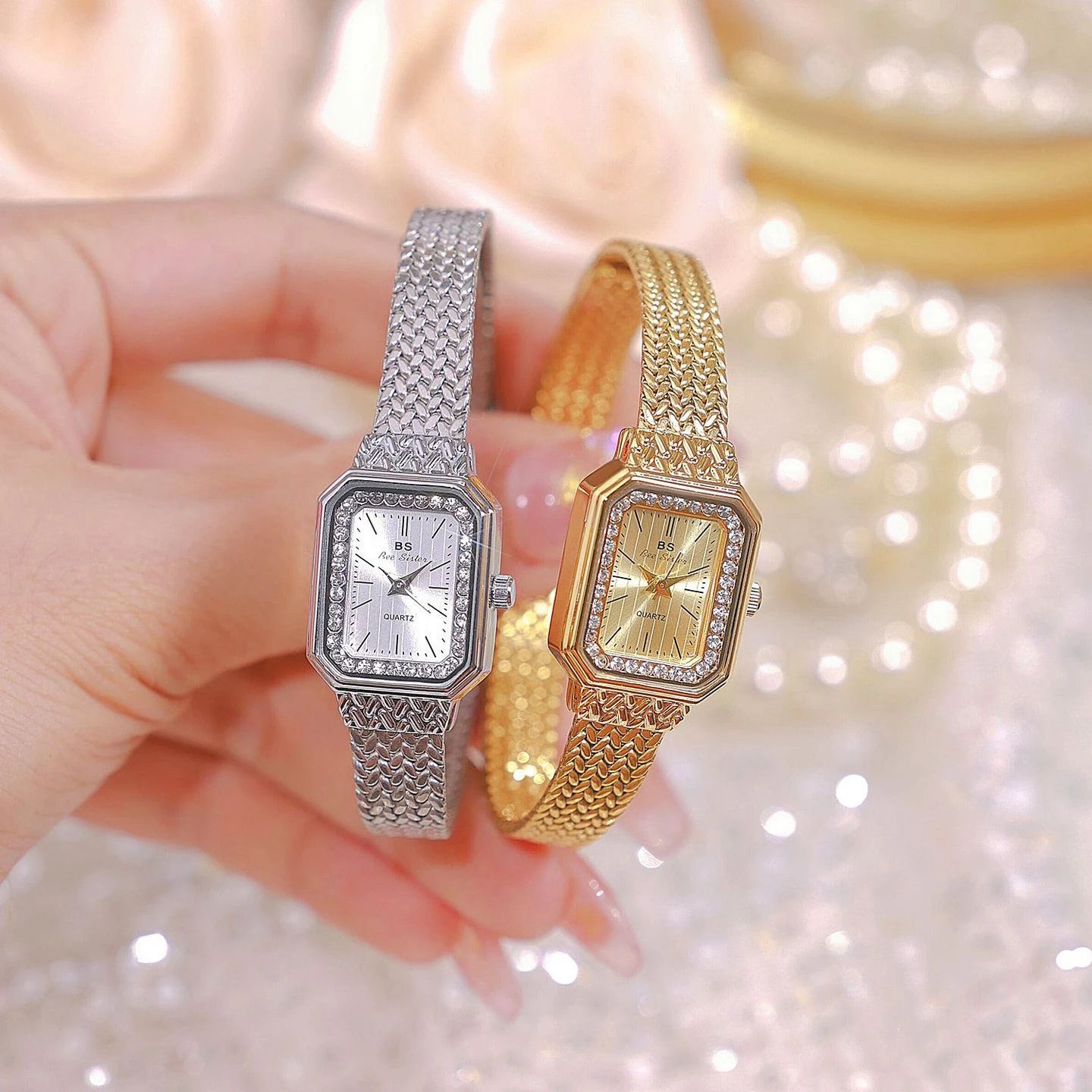 Luxury Fashion Watches For Womens Gold Classic Square Rhinestone Ladies Watch Quartz Waterproof Wristwatches Women Dress Clock