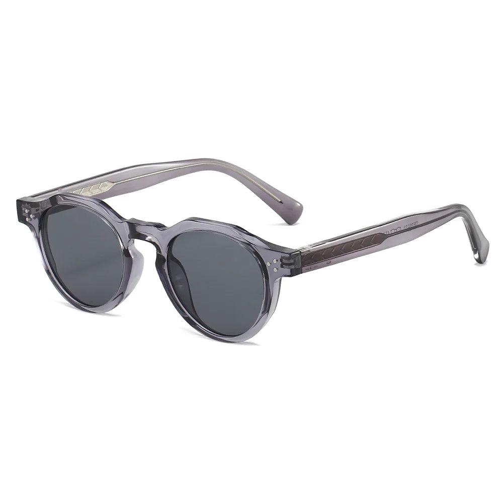 JNPCXI New Round TR90 Contrast Color Women Sunglasses Retro Rivets Green Tea Punk Men Sun Glasses Shades UV400