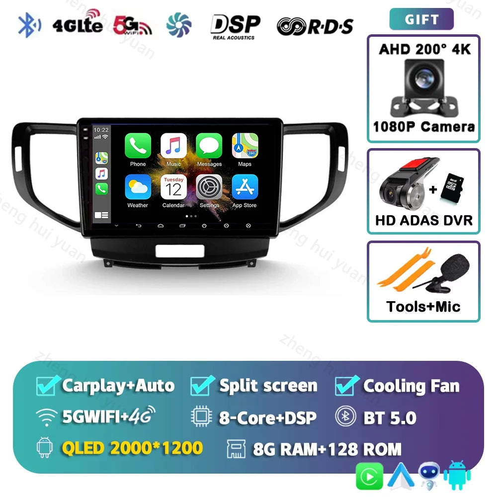 Android 14 For Honda Accord 8 2008 - 2012 CarPlay Auto 2K QLED Car Radio Multimedia Video Player GPS stereo Head Unit 4G WIFI