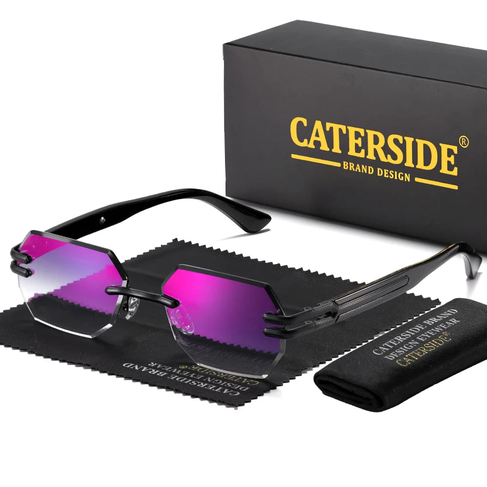 CATERSIDE New Men's Frameless Sunglasses Fashion Polygonal Gradient Mirror Lenses Metal Frame Women's Party Outdoor Sun Glasses