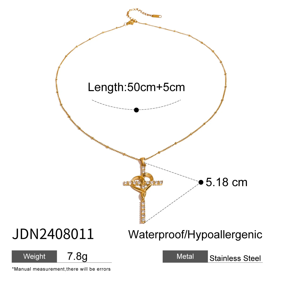 Uworld Delicate Shiny Cubic Zirconia 316L Cross Pendant Necklace for Women Stainless Steel High Quality Jewelry Water Resistant