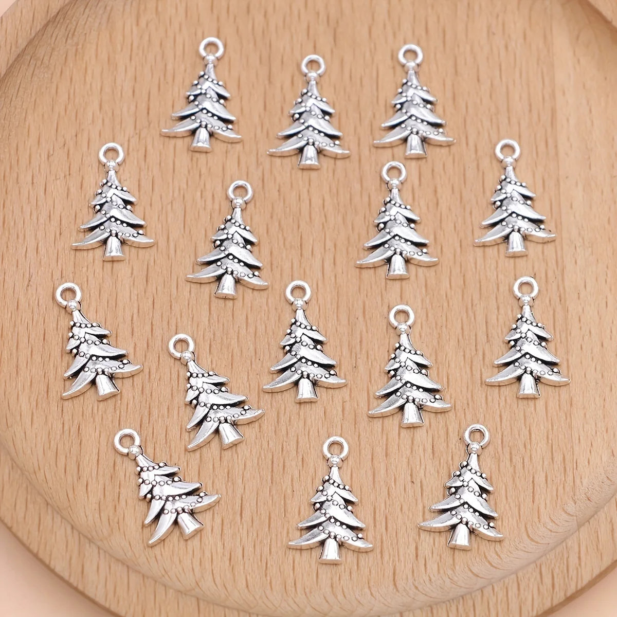 15pcs Silver Plated Christmas Tree Charms Pendants For Jewelry Making DIY Handmade Necklace Earrings Key Chain Accessories