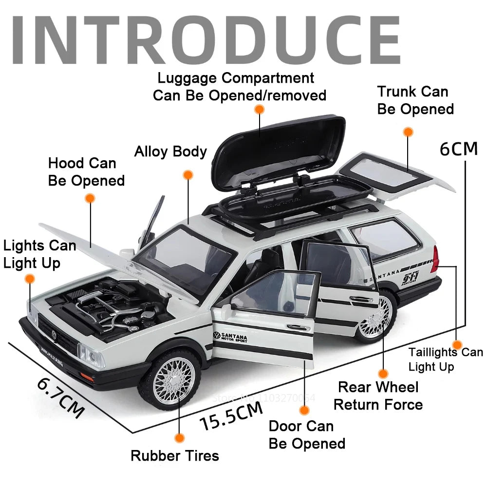 1:32 RS6 Santana Wagon Models Toys Diecast Alloy Car Doors Opened Sound Light Pull Back Miniature Vehices for Kids Festival Gift