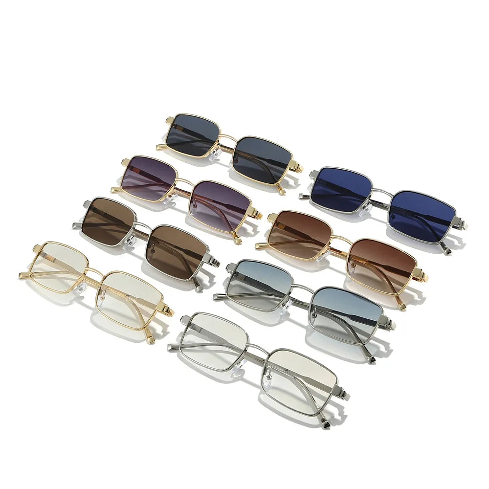 JNPCXI New Metal Rectangle Women Sunglasses Fashion Silver Blue Gradient Shades UV400 Men Punk Sun Glasses