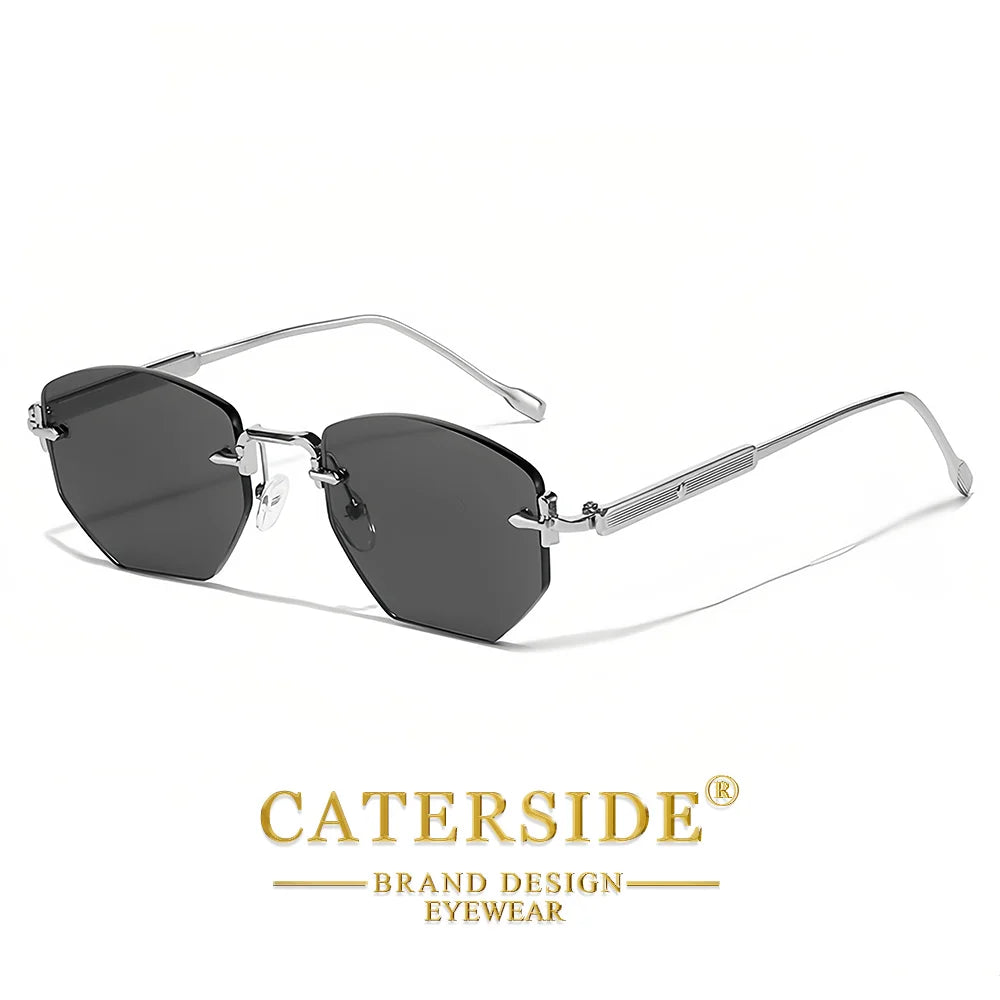 CATERSIDE Vintage Men's Frameless Sunglasses Retro Polygon Rimless Y2K Sun Glasses Women Travel Party Business Eyewear UV400