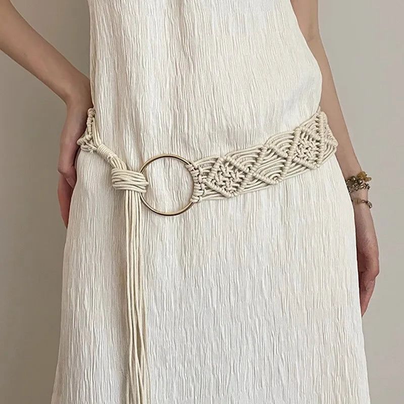 Bohemian Braided Folk Wind Waist Rope, 2024 New Style With Dress, Belt And Chain