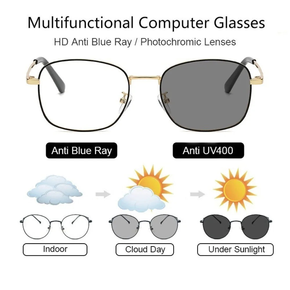 2PCS Multifunctional 2 in 1 Photochromic Glasses for Women Anti Blue Light Anti Radiation PC Frame Eyeglasses Unisex Glasses