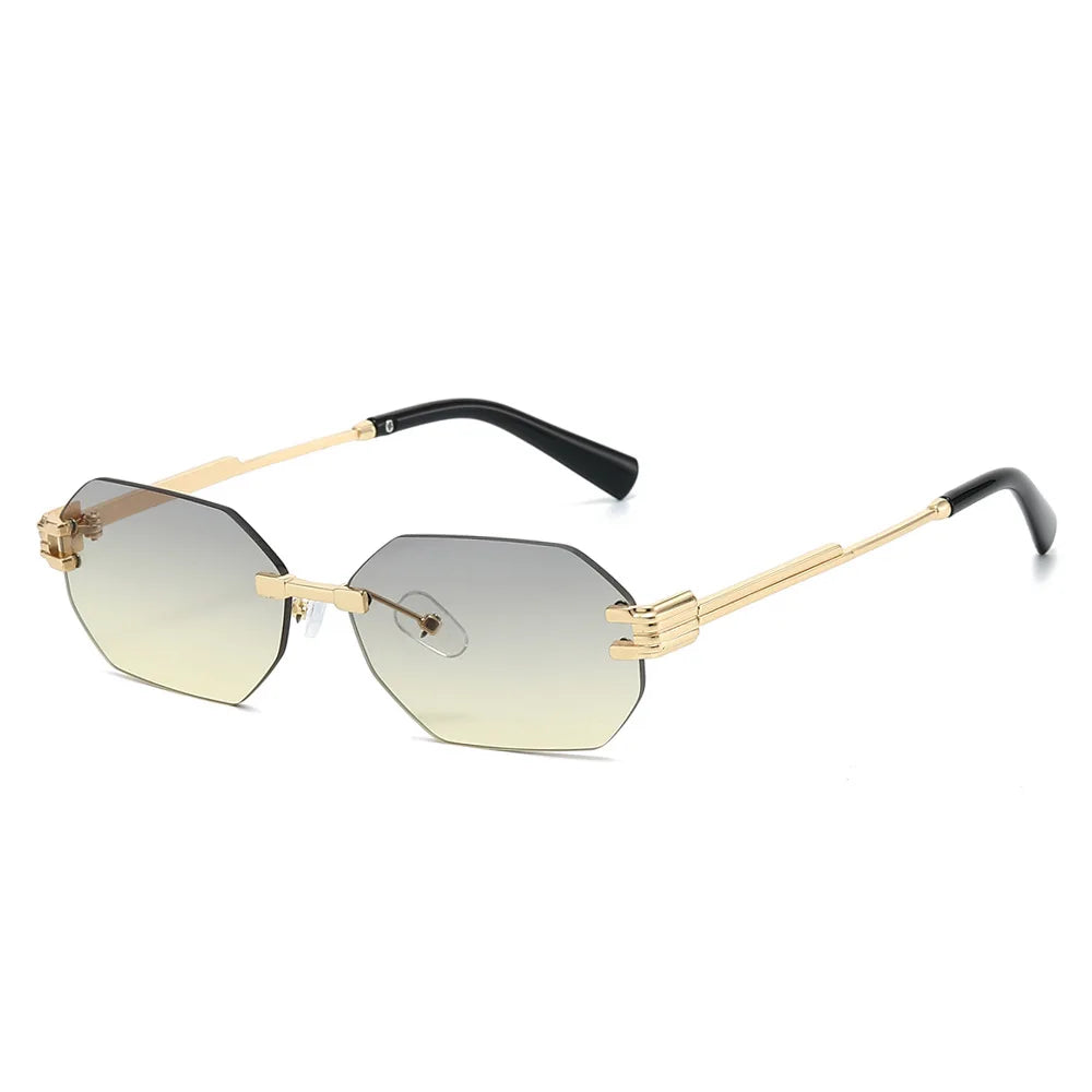JNPCXI New Fashion Rimless Square Sunglasses Women Men Vintage Gradient Polygon Shades Trendy Luxury Brand Design Sun Glasses