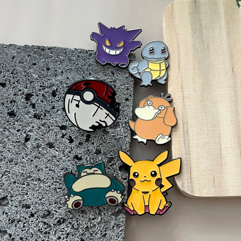 6pcs Pokemon Kawaii Psyduck Gengar Enamel Pins Set Anime Lapel Pin Accessories Metal Brooch Series for Backpack Decoration