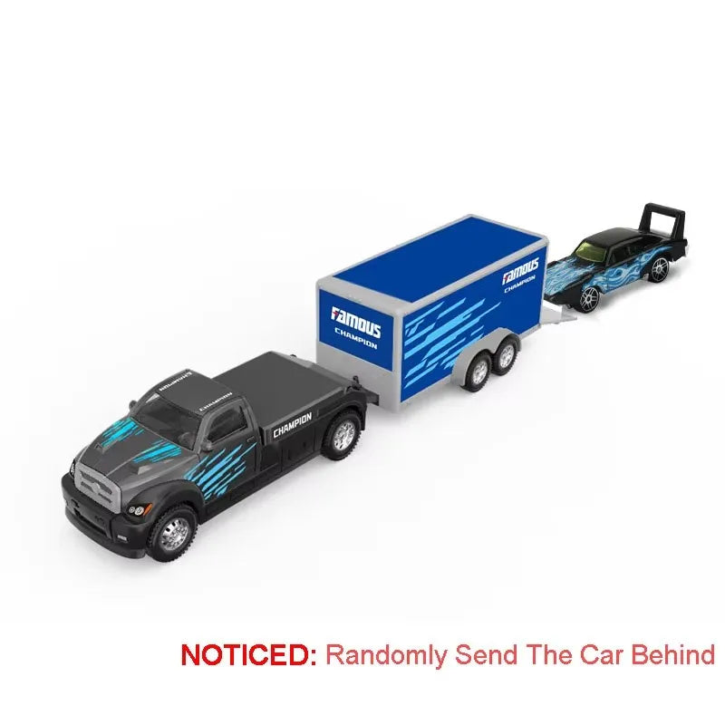 1:64 Container Trailer Alloy Diecast Model Toys Car Tailgate Can Be Lowered Pull Back Miniature Vehices Children's Surprise Gift