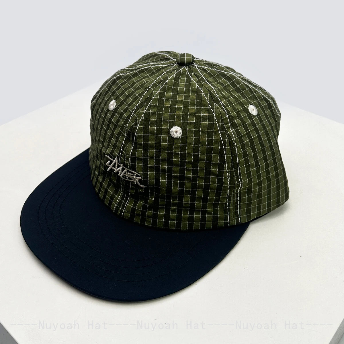 New Men Women Retro Embroidered Letters Small Plaid Baseball Hats Sunshade Quick-dry Breathable Color Block Peaked Cap Versatile