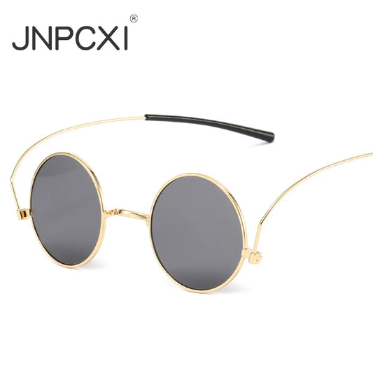 JNPCXI Retro Small Round Metal Sunglasses Women Fashion Unique Legs Clear Gradient Mirror Lens Shades UV400 Men Punk Sun Glasses