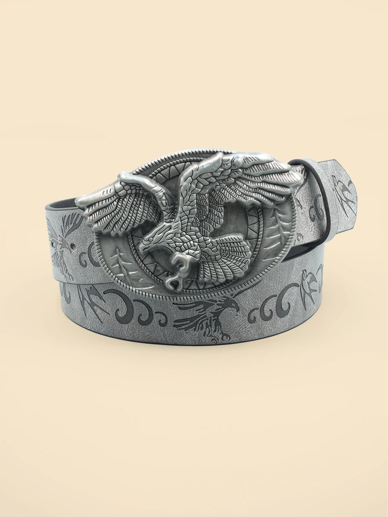 Western Denim Style Belt, Eagle Carved Buckle, Ethnic Style Printed Belt, Daily Commuting and Leisure Vacation Accessories