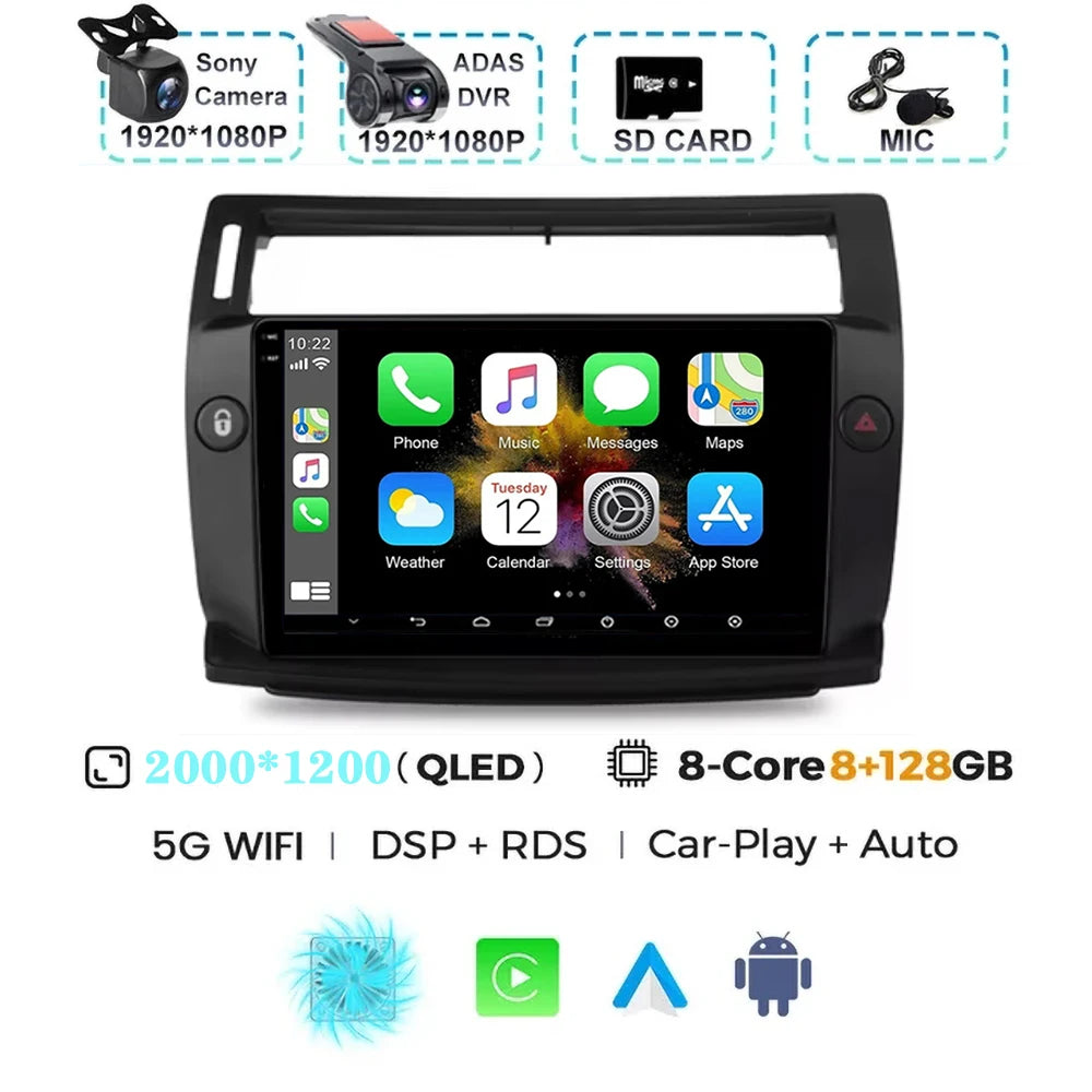 For Citroen C4 C-Triomphe C-Quatre 2004 - 2009  Carplay Auto Android 15 Car Radio Multimedia Video Player Navigation wifi 4G RDS