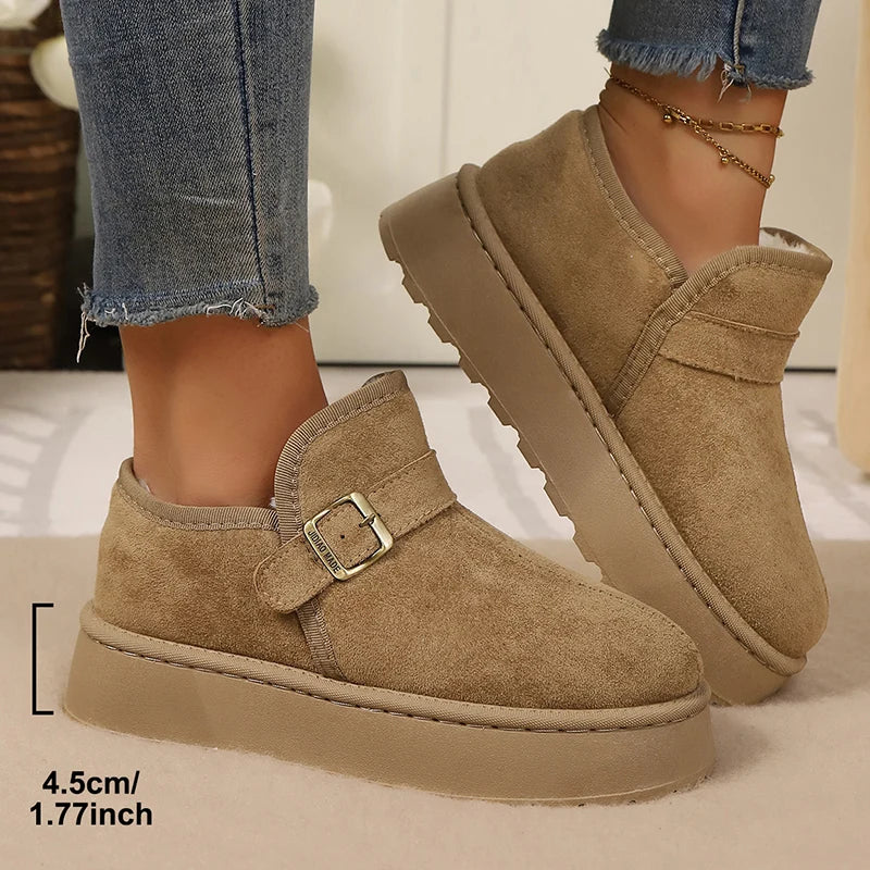 Faux Suede Platform Snow Boots Women Autumn Winter Thicken Plush Ankle Booties Mujer Non Slip Thick Sole Cotton Padded Shoes 43