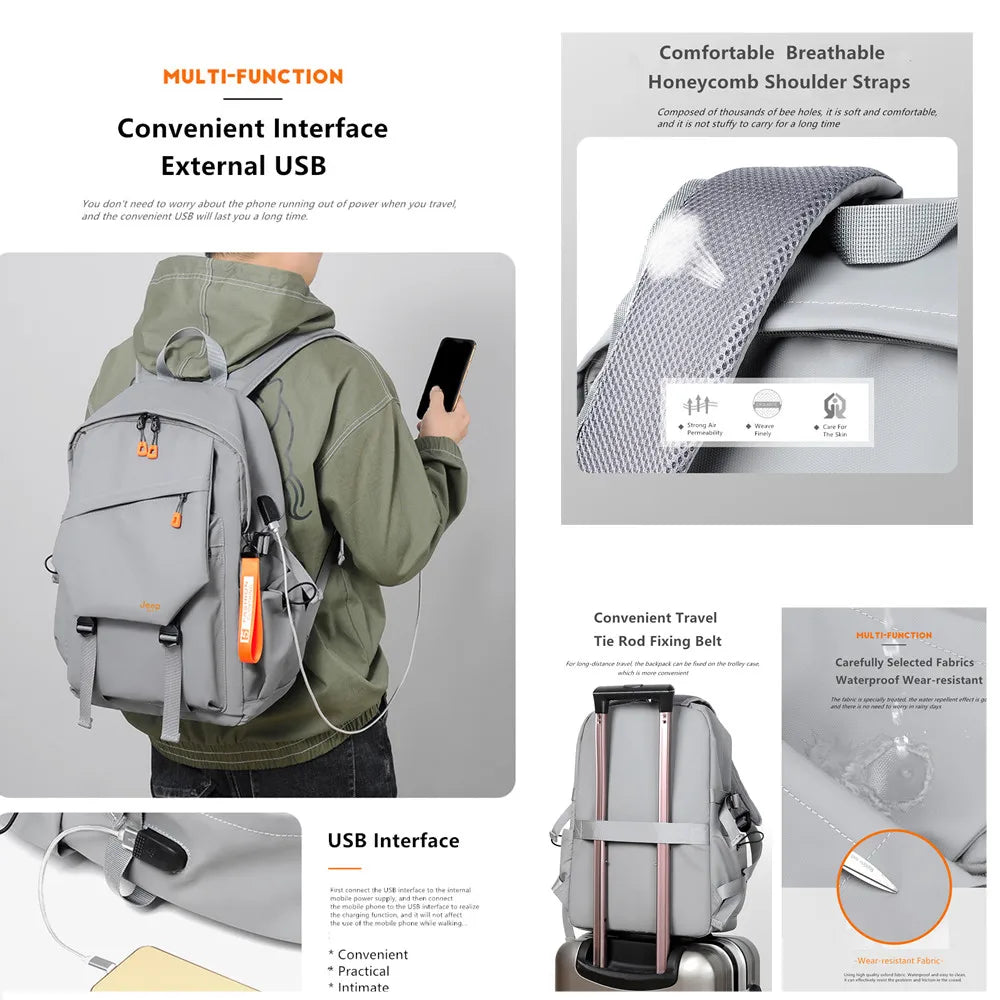 JEEP BULUO Bags 15" Laptop Backpacks Waterproof Nylon Shoulder Travel Backpack