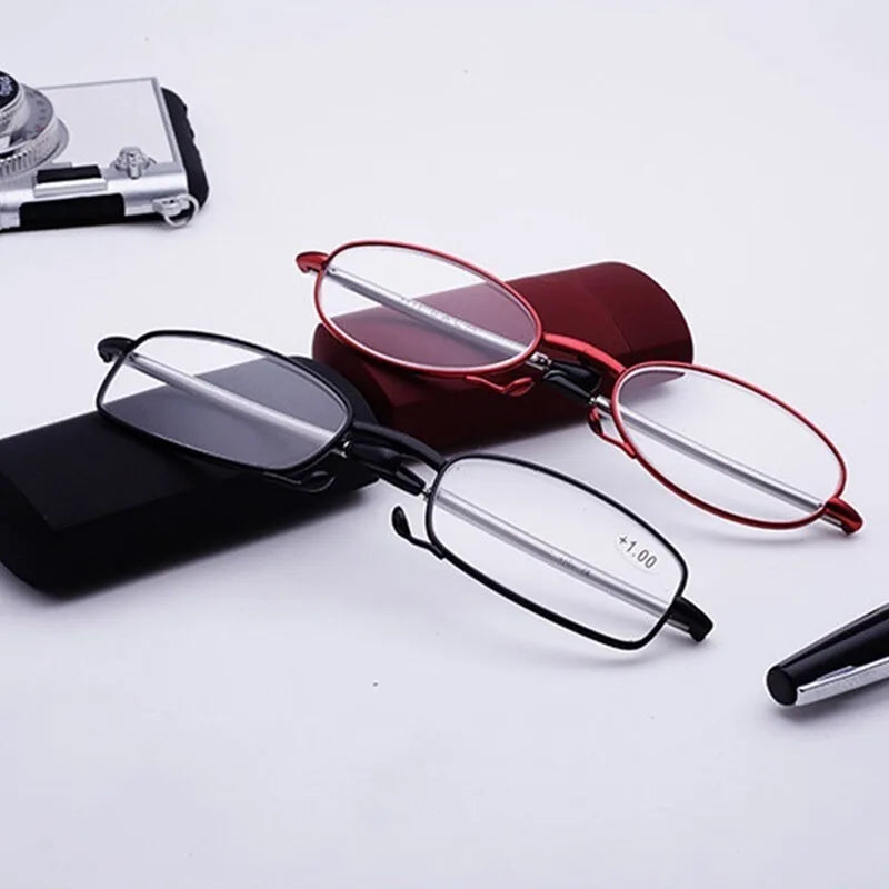 With Free Box Foldable Reading Glasses Telescopic Temple Glasses Anti-Blue Light Glasses for Men and Women