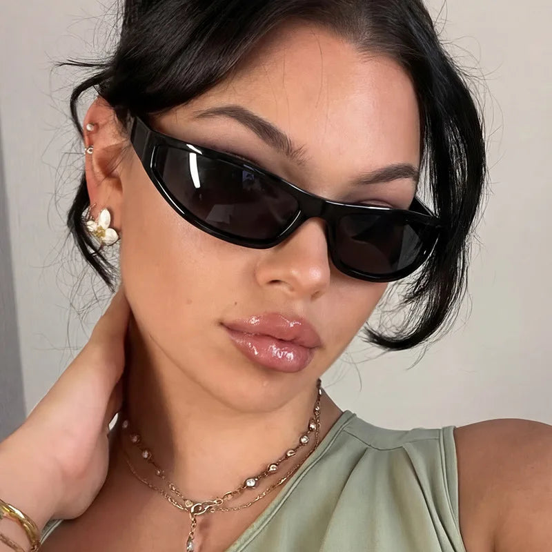 JNPCXI New Retro Y2K Cat Eye Outdoor Fashion Sports Sunglasses Women Gradient Mirror Goggles Shades UV400 Men Punk Sun Glasses