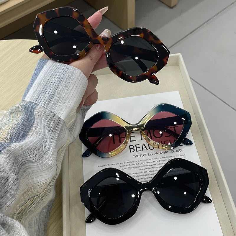 JNPCXI New Retro Irregular Polygon Cat Eye Sunglasses Women Green Red Shades UV400 Fashion Trending Men Sun Glasses