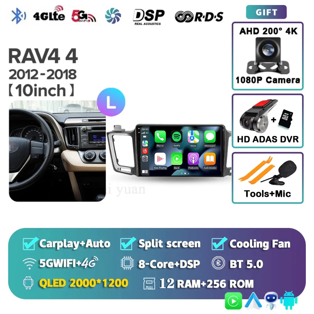For Toyota RAV4 4 XA40 5 XA50 2012 - 2018 Android 15 4G WIFI Car Radio Carplay Auto Multimedia Stereo Video Player GPS Navigatio