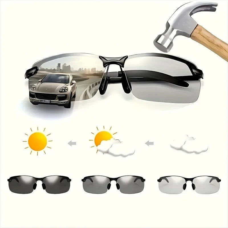 Men's Classic Polarized Fashion Glasses with Stainless Steel Frame - Photochromic Golf, Hiking, Travel, and Fishing Lenses