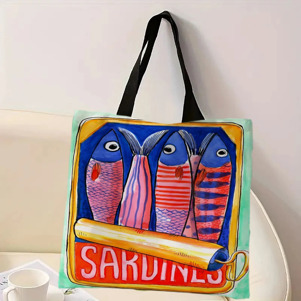 Colorful Sardines Printed Casual Handbag Reusable Fashion Tote Bag Polyester Bag