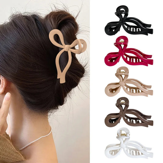 Solid Color Soft Silicone Bow Hair Clip for Woman Elegant Temperament Shark Clip Fashion Girl Ponytail Clip Hair Clamp