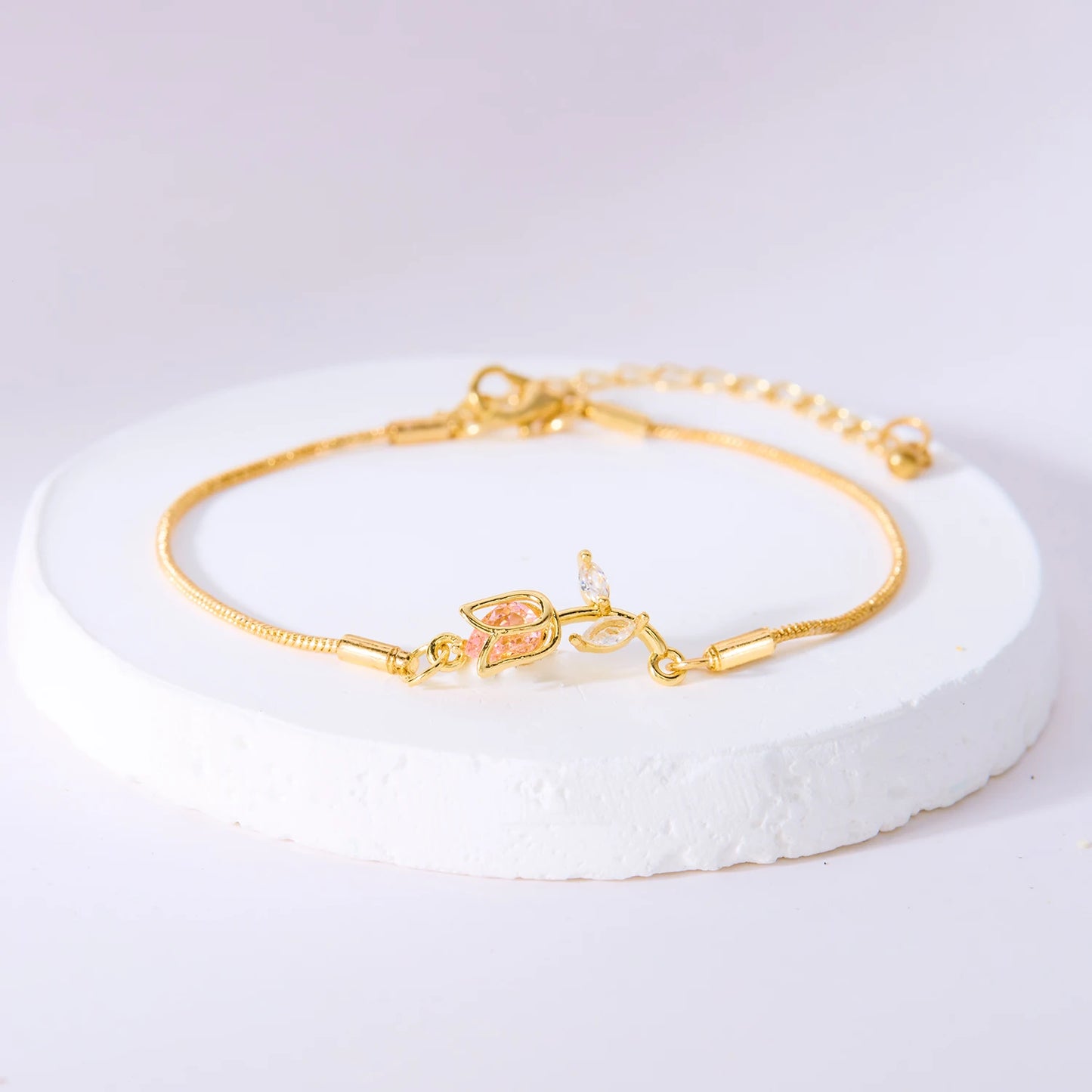 Light Luxury Zircon Tulip Flower Clavicle Chain Necklace for Women Elegant Brass Pendant  Bracelet Fashion Party Jewelry Gift