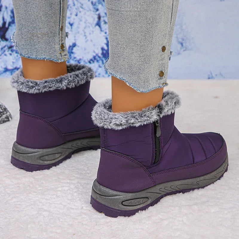 Thicken Plush Waterproof Snow Boots Women 2025 Non Slip Zipper Platform Winter Boots Woman Fleece Lining Warm Ankle Booties 43