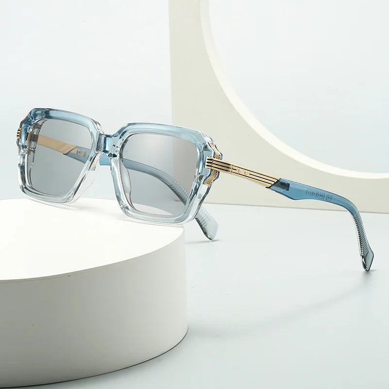 JNPCXI Retro Square Men Double Color Sunglasses Fashion Rivets Women Blue Gradient Shades UV400 Trending Punk Sun Glasses