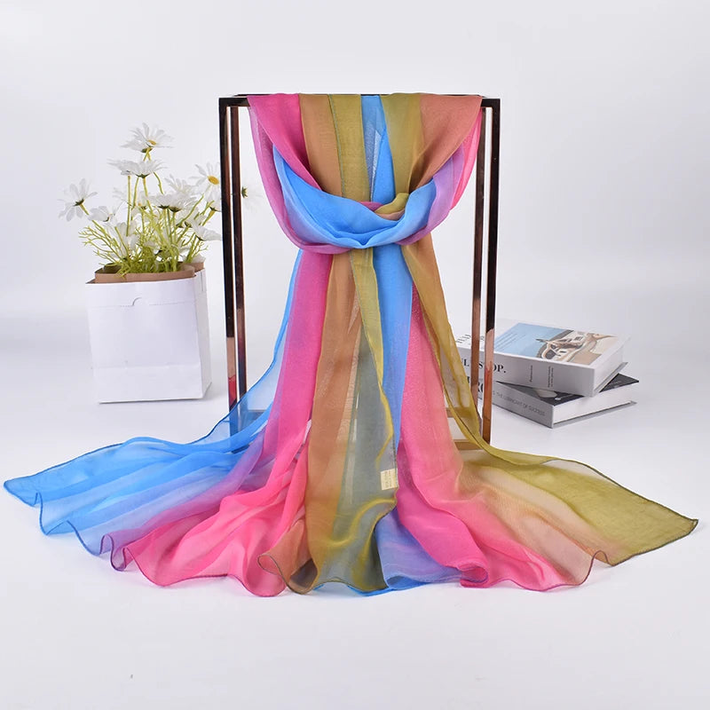 2023 Spring/Summer New Three Color Gradient Silk Scarf 75 * 180 Georgette Long Scarf